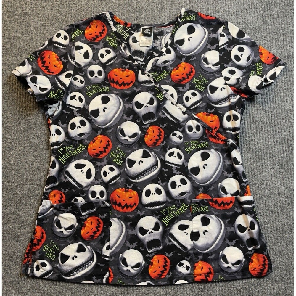 Disney Medium Scrub Top Jack Skellington Nightmare Before Christmas Halloween